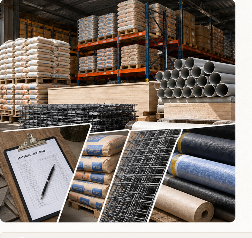 Material supply warehouse and BOQ preparation